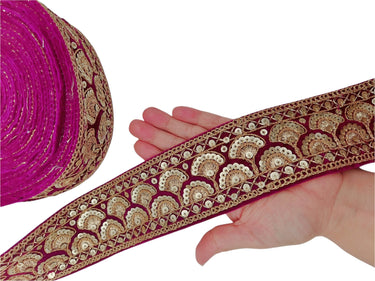 Sequinned Floral Embroidered Velvet Trim Indian Sari Border, Sequin Trimming, Sequins Lace